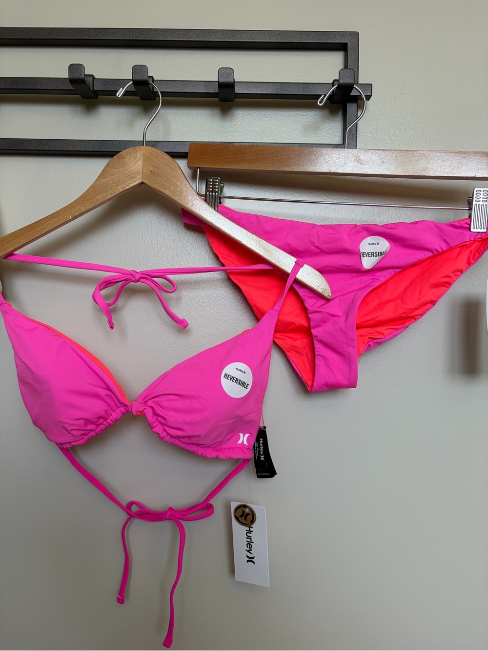 Hurley Pink & Coral Reversible Triangle Bikini Set
